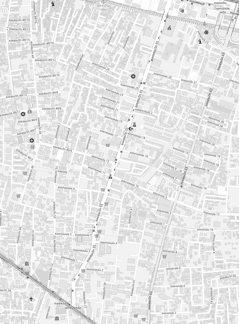 The Beer Cap、BTSトンロー駅、Saphan 55 を示すトンローの地図